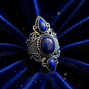 Decadent Lapis Lazuli Ring Sz 8.5 - Romantic Ornate Goth Gothic Victorian Style